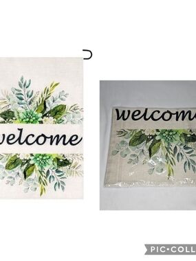 New Welcome Beige Garden Flag Floral Double Sided Burlap Yard Outdoor 12" x 18"